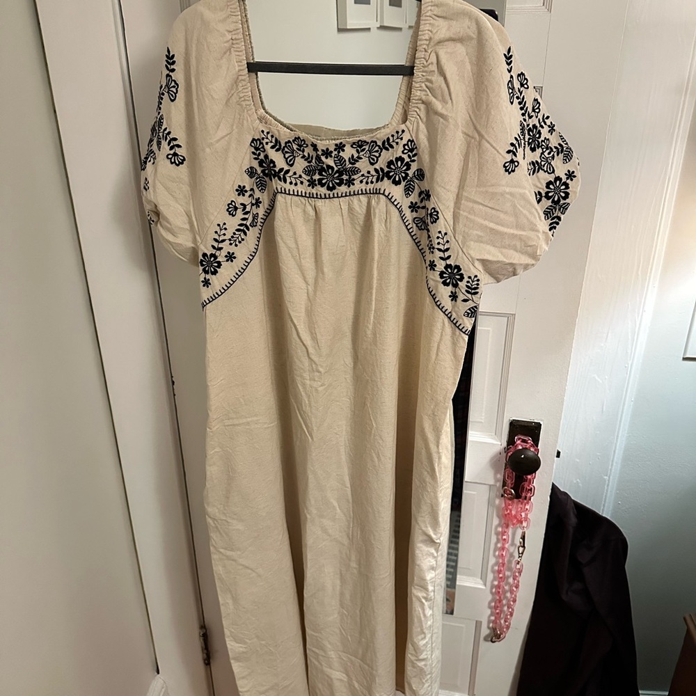 Embroidered Cream Dress with black floral detail